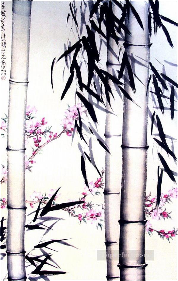 Xu Beihong bambú y flores tradicional China Pintura al óleo